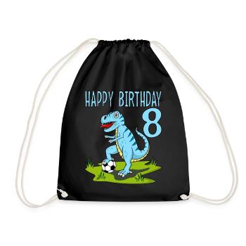 Dinosaur Rex Football 8 Happy Birthday Blue - Drawstring Bag - black - Front