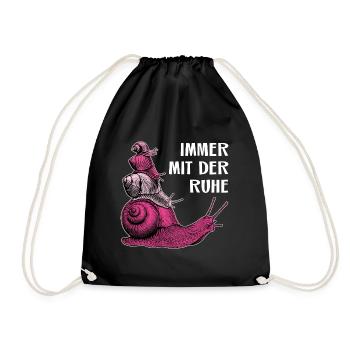 Immer mit der Ruhe vier Schnecken und Spruch - Turnbeutel - Schwarz - Vorne