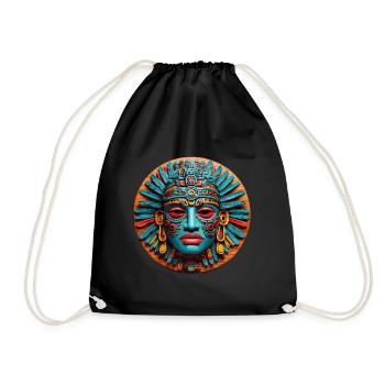 Masque inca, masque aztèque, masque mystique coloré - Sac de sport léger - noir - Devant
