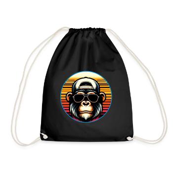 Chimpanzé cool avec lunettes de soleil et casquette de baseball - Sac de sport léger - noir - Devant
