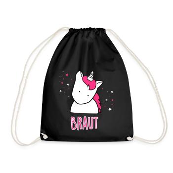 Braut - Einhorn - JGA Shirt - Turnbeutel - Schwarz - Vorne