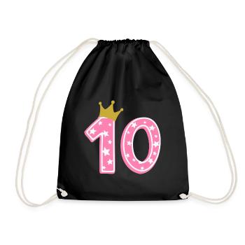 10 Krone 10. Geburtstag 10 Jahre - Turnbeutel - Schwarz - Vorne