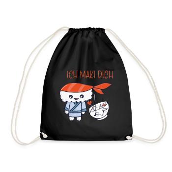 Kawaii Japanese Food Salmon Salmon Sushi Roll - Drawstring Bag - black - Front