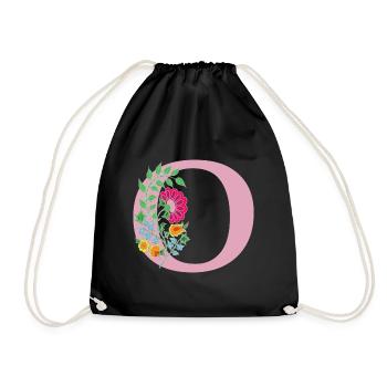 flower 12 red with o - Drawstring Bag - black - Front