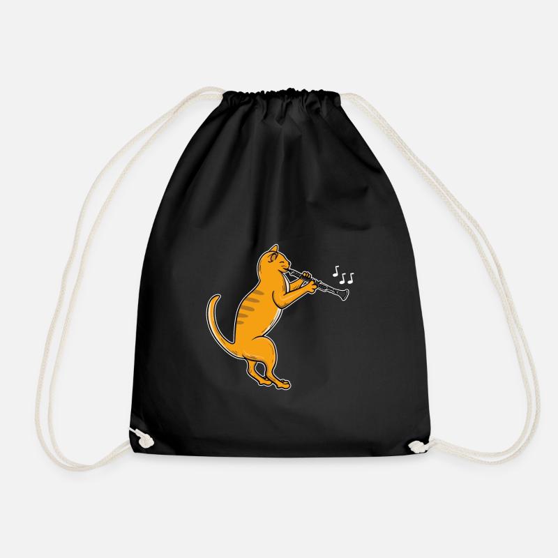 Cat is playing clarinet - Drawstring Bag - black