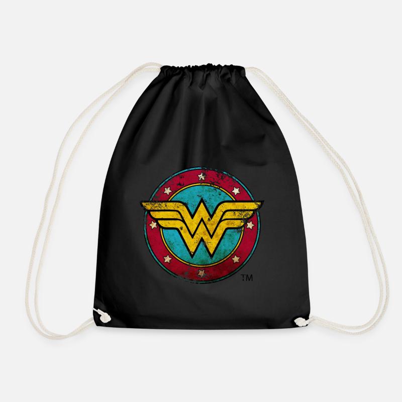 Wonder Woman Logo Distressed - Drawstring Bag - black
