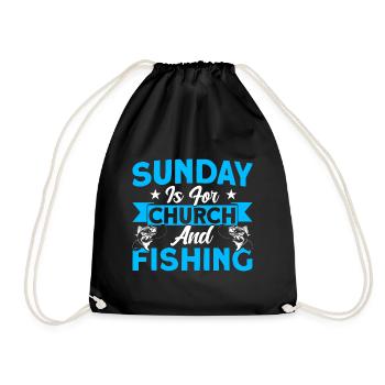 Sunday is for church and fishing fishing gift - Drawstring Bag - black - Front