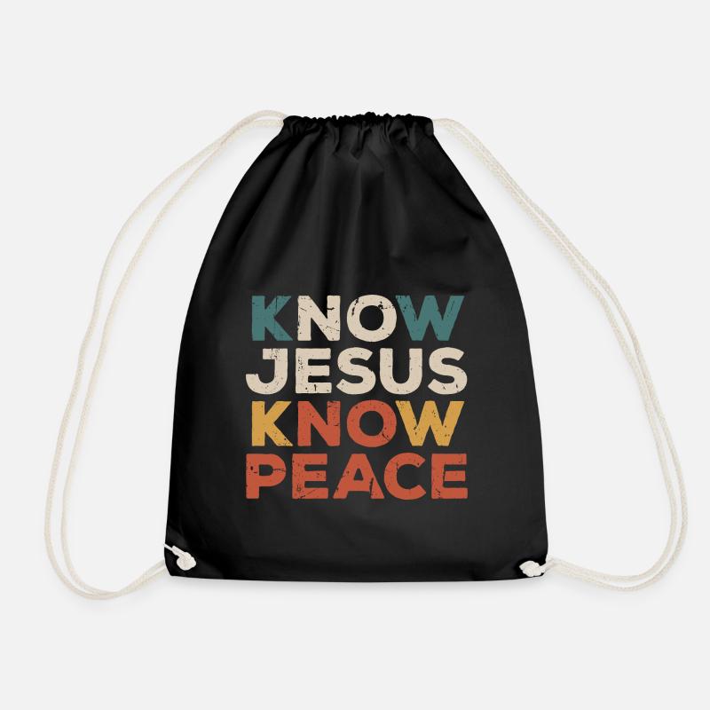 Know Jesus Know Peace Retro Glaubensspruch - Turnbeutel - Schwarz