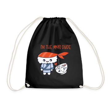 Kawaii Japanese Food Salmon Salmon Sushi Roll - Drawstring Bag - black - Front