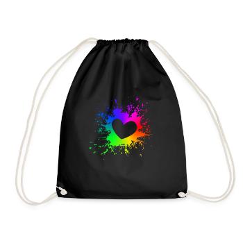 LGBT Splash Herz CSD Gay Pride Regenbogen - Turnbeutel - Schwarz - Vorne