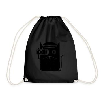Cat with camera loves photography - Drawstring Bag - black - Front