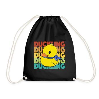 Duck chicks in Reto colors - Yellow ducks - Drawstring Bag - black - Front