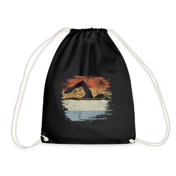 Schwimmen, Kraulen, Schwimmbad, Retro, Vintage - Turnbeutel - Schwarz - Vorne