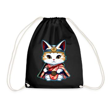 Cute samurai cat - Drawstring Bag - black - Front