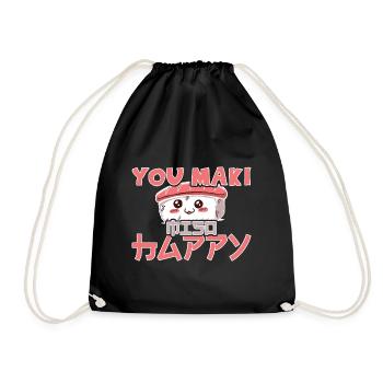 Kawaii Japanese Food Salmon Salmon Sushi Roll - Drawstring Bag - black - Front