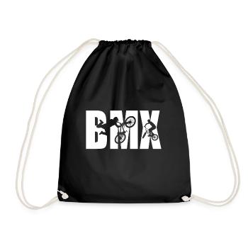 BMX Bike Biker Silhouette lettering - Drawstring Bag - black - Front