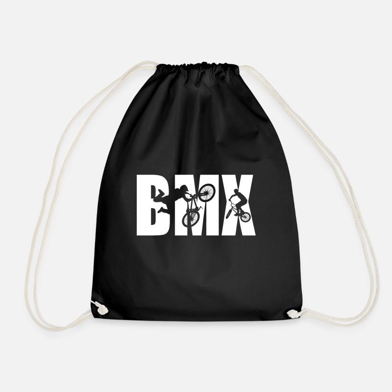 BMX Bike Biker Silhouette lettering - Drawstring Bag - black