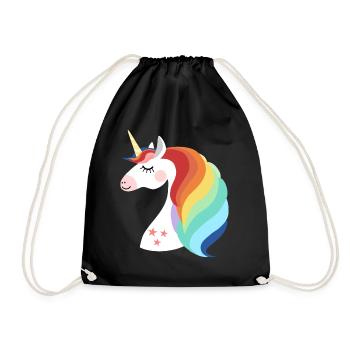 Einhorn Kopf stolzes Schimmel Pferde Kopf Logo - Turnbeutel - Schwarz - Vorne