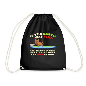 Funny cat flatearth - Drawstring Bag - black - Front