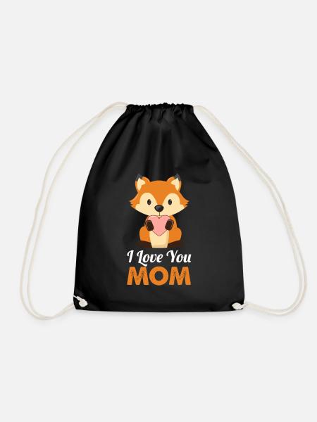 Fox with a heart for Mother's Day - Drawstring Bag - black