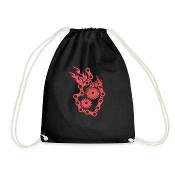 Mountain Bike Chain Gear Wheel Fire Gift - Drawstring Bag - black - Front