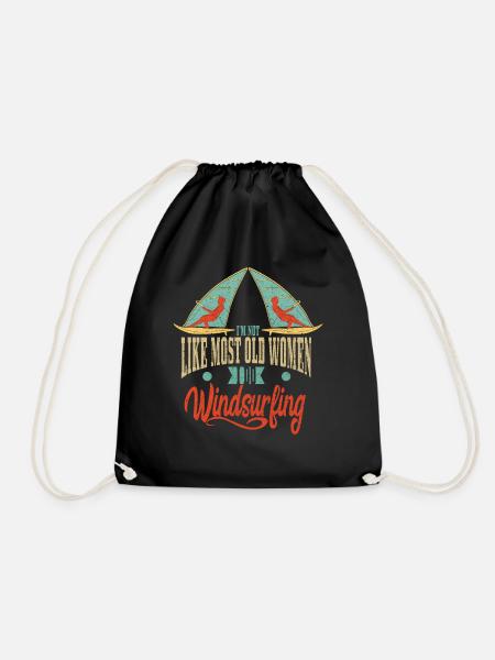 Windsurfer women windsurfer windsurfing - Drawstring Bag - black