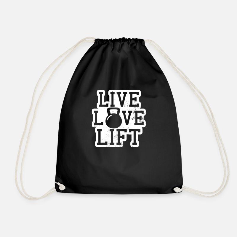 Kettlebell Live Love Lift Gift - Drawstring Bag - black