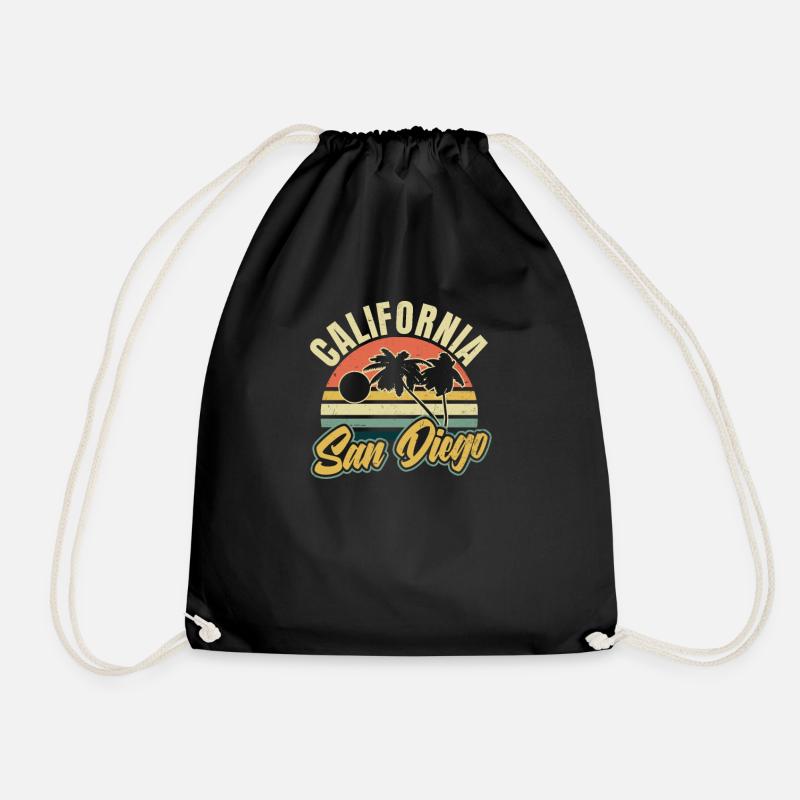 San Diego California Vintage Retro Sunset Gift - Drawstring Bag - black