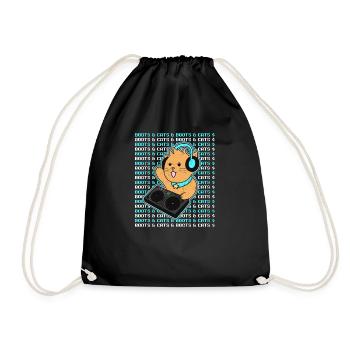 Cat DJ Boots And Cats Gift - Drawstring Bag - black - Front