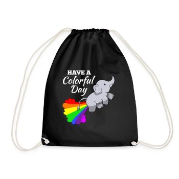 Elephant joke comic illustration rainbow - Drawstring Bag - black - Front