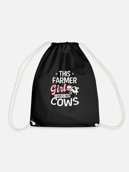 Farmer Girl Loves Her Cows Gift - Drawstring Bag - black