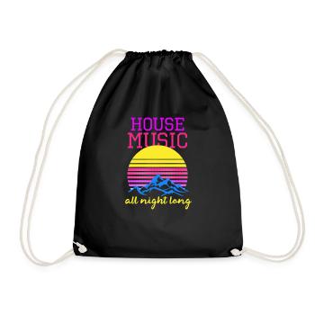 Techno House House Music All Night Long Gift - Drawstring Bag - black - Front
