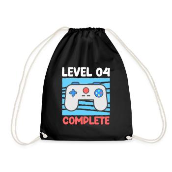 Level 04 Complete 4 Jahre 4. Geburtstag - Turnbeutel - Schwarz - Vorne
