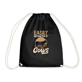 Cow Whisperer Easily Distracted By Cows - Drawstring Bag - black - Front