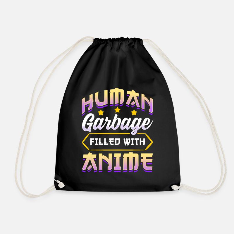 Funny Anime Manga Design Human Garbage - Drawstring Bag - black