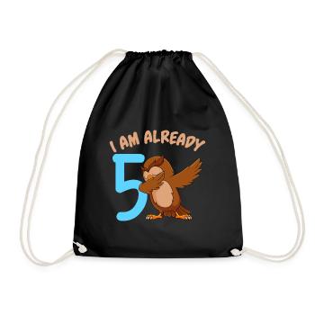 I am already 5 years 5th birthday girl boy - Drawstring Bag - black - Front