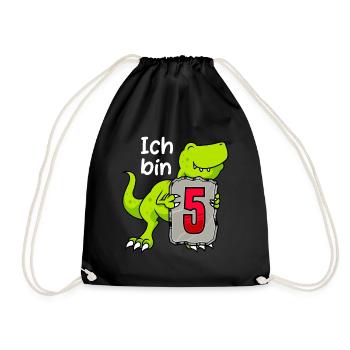 Dino 5 Jahre 5. Geburtstag Junge 5 Jahre - Turnbeutel - Schwarz - Vorne