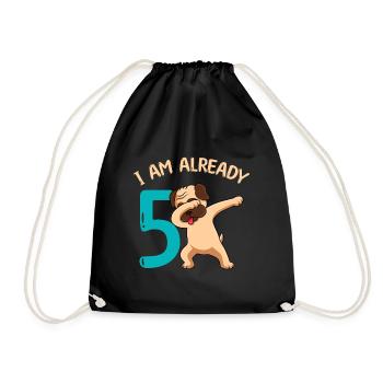 I am already 5 years 5th birthday girl boy - Drawstring Bag - black - Front