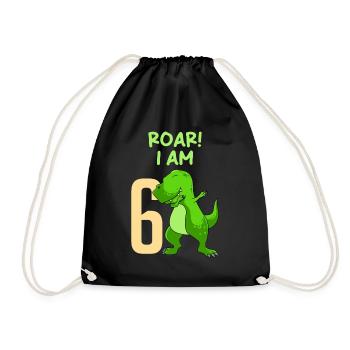 6th birthday Dino Junge 6 years - Drawstring Bag - black - Front