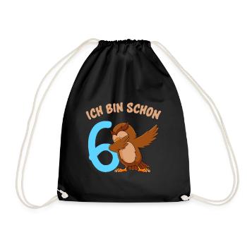 Ich bin 6 Jahre 6. Geburtstag - Turnbeutel - Schwarz - Vorne