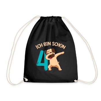 Ich bin 4 Jahre 4. Geburtstag - Turnbeutel - Schwarz - Vorne