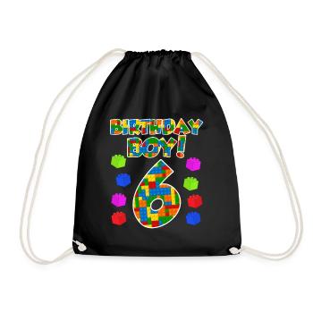6th birthday boys 6 years child son - Drawstring Bag - black - Front
