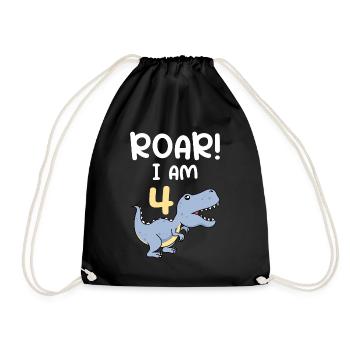 4th birthday Boy Dino 4 years - Drawstring Bag - black - Front