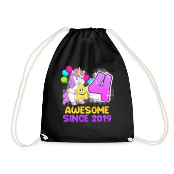 4th birthday girl 4 years - Drawstring Bag - black - Front