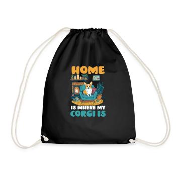 Corgi Mom Dad Home Where Corgi Is - Drawstring Bag - black - Front