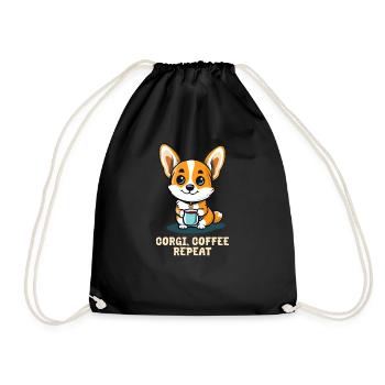 Corgi Mom Dad Corgi Coffee Repeat - Drawstring Bag - black - Front