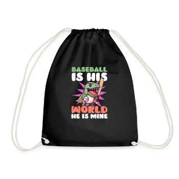 Baseball Mom Is His World He Is Mine - Drawstring Bag - black - Front