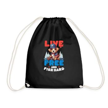 Fisherman Live Free And Fish Hard - Drawstring Bag - black - Front