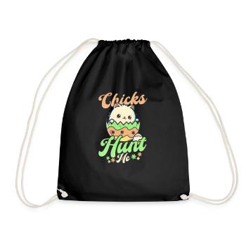Cat Easter Chicks Hunt Mhe - Drawstring Bag - black - Front