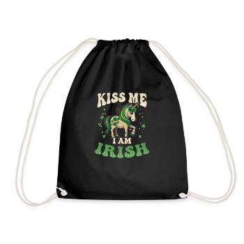 Irish Unicorn St Patricks Kiss Me Irish - Drawstring Bag - black - Front